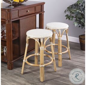 Tobias Beige And White Rattan Counter Height Stool