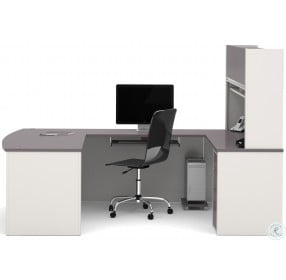 Connexion Slate & Sandstone U-Shaped Workstation Set with Hutch and Small Pedestal