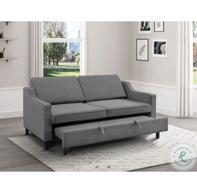 Adelia Dark Gray Velvet Convertible Studio Sofa With Pull Out Bed