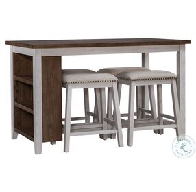 Brook Creek White And Wood 5 Piece Counter Height Dining Table Set