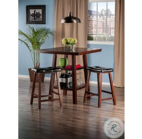 Orlando 3 Piece Walnut Counter Height Dining Set with 2 Cushion Seat Stools