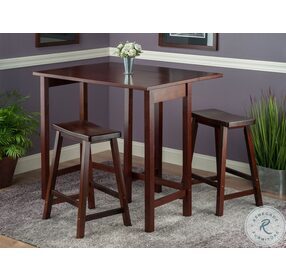 Lynnwood Antique Walnut 3 Piece Counter Height Dining Set with 2 Saddle Seat Stool