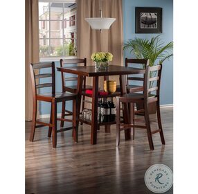 Orlando 5 Piece Walnut Counter Height Dining Set with Ladder Back Stools