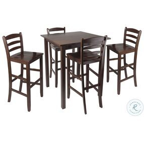 Parkland Walnut 5 Piece Counter Height Dining Set with Ladder Back Bar Stools