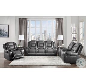 Briscoe Light And Dark Gray Double Reclining Sofa With Drop Down Cup Holders