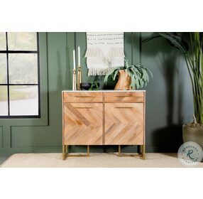 Keaton Marble Top Natural And Antique Gold 2 Door Accent Cabinet