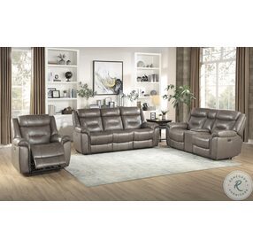 Danio Brownish Gray Kennett Power Double Reclining Sofa With Power Headrests