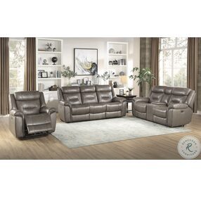 Danio Brownish Gray Leather Kennett Power Double Reclining Loveseat With Console And Power Headrests