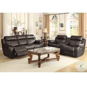 Marille Brown Double Reclining Sofa with Center Drop-Down