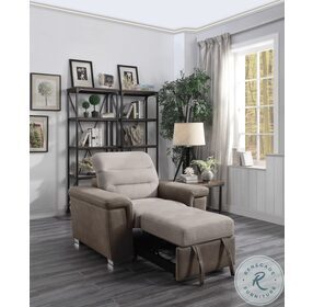 Alfio Beige and Taupe Chair with Pull Out Ottoman