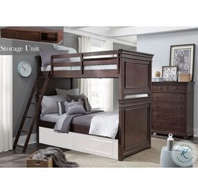 Canterbury Warm Cherry Twin Over Twin Bunk Bed With One Side Storage