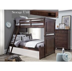 Canterbury Warm Cherry Twin Over Full Bunk Bed With One Side Storage