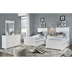 Canterbury Natural White Twin Panel Bed With One Side Storage
