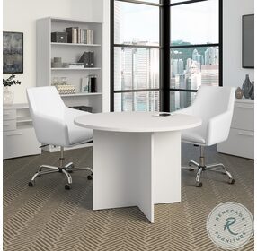 BBF Conference White 42" Round Conference Table with Wood Base