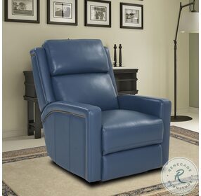 Benton Marisol Blue Leather Power Recliner with Power Headrest And Lumbar