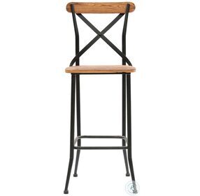 Maggie Reclaimed Pine And Aged Dark Bronze X Back Bar Stool Set Of 2