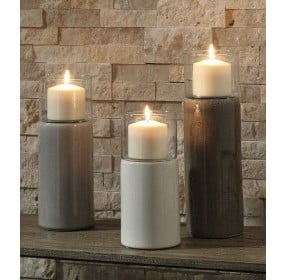 Deus Gray and White Candle Holder Set of 3