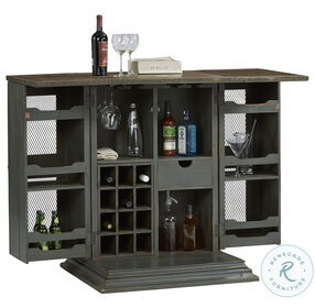 Sangria Distressed Slate Gray And Dark Pine Bar Cabinet