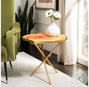Giselle Multi Orange And Gold Faux Agate Side Table