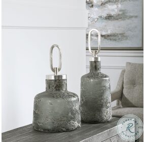 Storm Charcoal Taupe And Silver Wall Art Glass Bottles Set Of 2