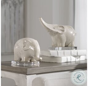 Kyan Crackled Glaze Elephant Sculpture Set Of 2