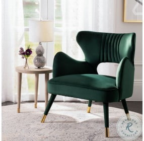 Blair Forest Green And Gold Wingback Accent Chair