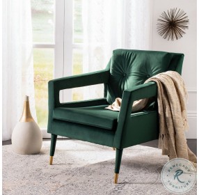 Mara Forest Green And Gold Tufted Accent Chair
