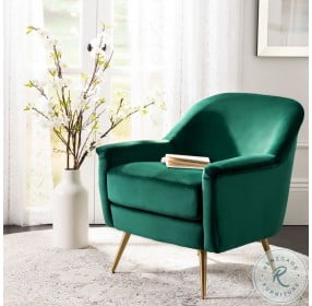 Brienne Emerald Velvet And Brass Mid Century Arm Chair