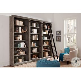 Avondale Rustic Gray 3 Piece Bookcase Wall with Ladder