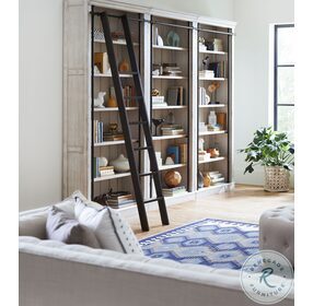 Avondale Farmhouse White 3 Piece Bookcase Wall with Ladder