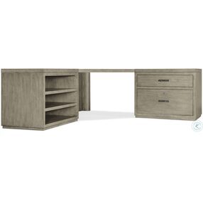 Linville Falls Soft Smoked Gray Corner Desk with Lateral File and Open Desk Cabinet