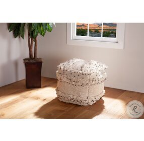 Algiers White Upholstered Square Ottoman with Sequins