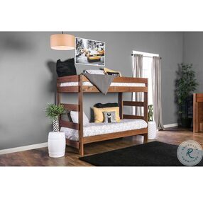 Arlette Mahogany Brown Twin Over Twin Bunk Bed with 2 Slat Kits