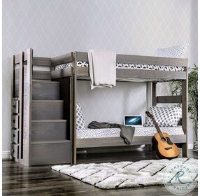 Ampelios Gray Twin Over Twin Bunk Bed With 2 Slat Kits