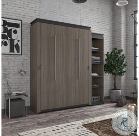 Orion Bark Gray And Graphite 84" Queen Murphy Bed With Narrow Shelving Unit