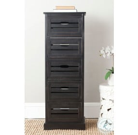 Sarina Distressed Black 5 Drawer Accent Cabinet