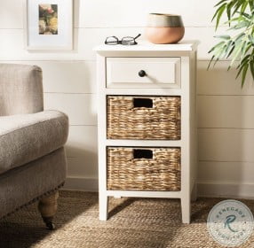 Everly Distressed White Drawer Side Table