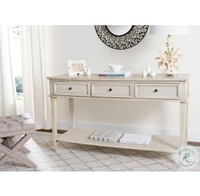 Manelin White Washed Storage Drawer Console Table