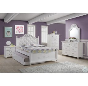 Annie White Full Upholstered Poster Bed With Storage Trundle