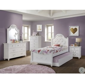 Annie White Twin Upholstered Poster Bed With Storage Trundle
