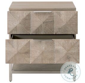 Atlas Natural Gray Acacia And Brushed Stainless Steel 2 Drawer Nightstand