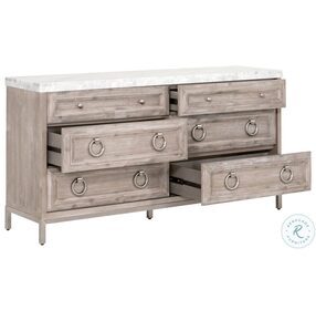 Traditions Natural Gray And White Carrera Marble Azure Carrera 6 Drawer Double Dresser