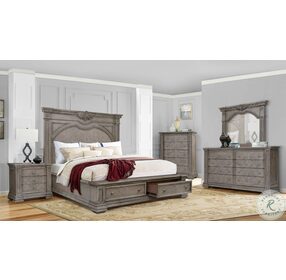 Brushed Dry Taupe King Wood Storage Panel Bed