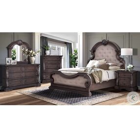 B00284-6/6-UPH  Distressed Medium Oak King  Upholstered Panel Bed