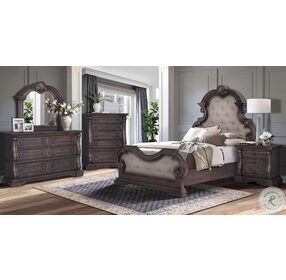 B00284-5/0-UPH Distressed Medium Oak Queen Upholstered Panel Bed