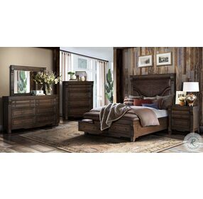 Grand Teton Distressed Brown Oak Queen Bench Storage Bed