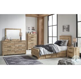 Hyanna Tan Brown Twin Panel Bed with 1 Side Storage