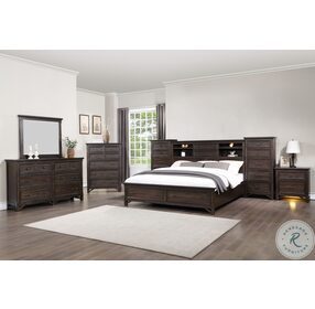 B01521-5/0-WALL Brown Acacia Queen Bookcase Storage Bed
