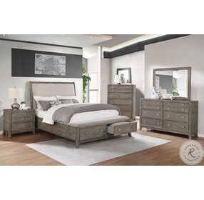 Shores Brushed Brown King Upholstered Storage Sleigh Bed with Bench Footboard