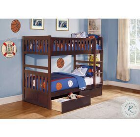 Rowe Dark Cherry Twin Over Twin Bunk Bed with Storage Boxes